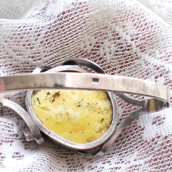 Vintage Sterling Silver 925 Baltic Butterscotch Egg Yolk Amber Bangle Bracelet - Picture 7 of 9